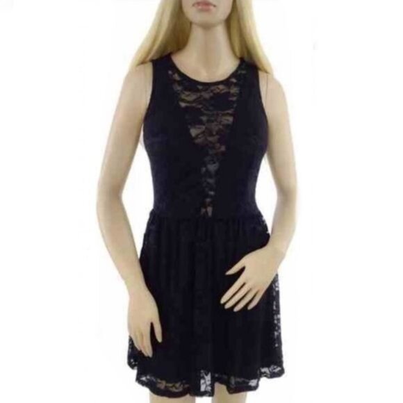 Vintage Y2K TOBI Black Floral Lace Sleeveless Fit & Flare A-Line Mini Dress - Picture 8 of 10
